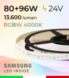 Striscia LED RGBW  “DYNAMIC RGBW” - 5 Metri - 176W - 140 LED/m - SMD2835 e SMD2835 Samsung CRI90 - RGB + Bianco Naturale 4000K
