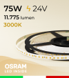 SUPER OFFERTA FINE SCORTE: Striscia LED 2835 "PRO" - 24V - 5 Metri - 75W - SMD2835 Osram - 144 LED/m - Bianco CALDO - 3000K 