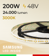 Striscia LED 48V - 5 Metri - 200W -  180 LED/m SMD2835 Samsung - CRI90 - Bianco CALDO 3000K