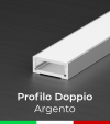 Profilo in Alluminio Piatto Doppio per Strisce LED - Copertura PIATTA - Ossidato ARGENTO 