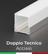 Profilo in Alluminio Piatto Doppio Strisce LED - Copertura TECNICA - ACCIAIO Lucido 
