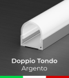 Profilo in Alluminio Piatto Doppio Strisce LED - Copertura TONDA - Ossidato ARGENTO 