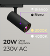 Proiettore Orientabile da Binario Trifase 230V - 20W - CRI>90 - Lente Regolabile 